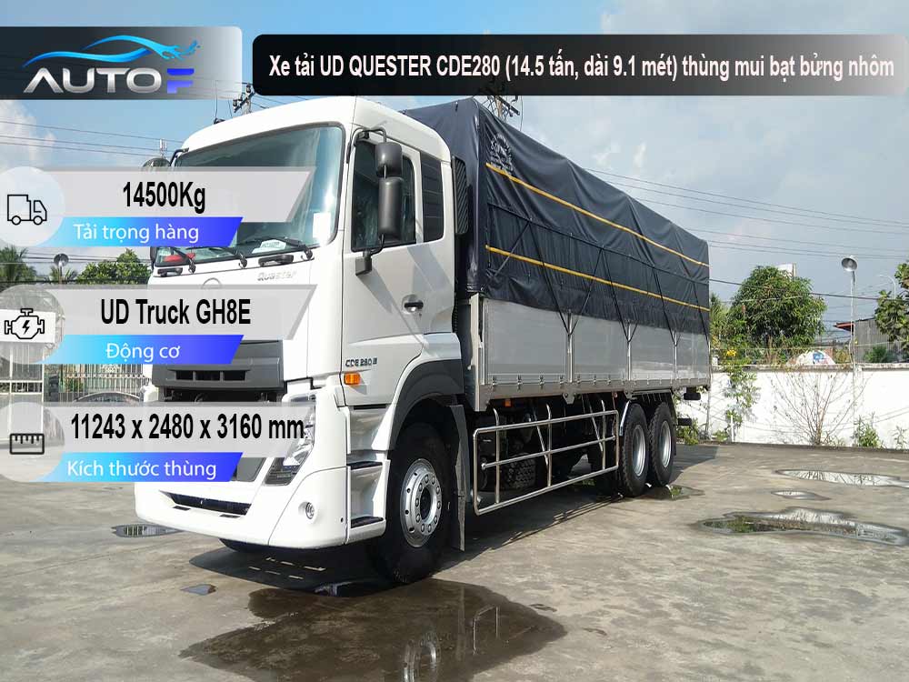 Xe tải UD QUESTER CDE280 (14.5 tấn, dài 9.1 mét) thùng mui bạt bửng nhôm